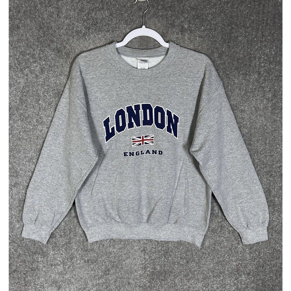 Gildan Heavy Blend LONDON England Spellout Sweatshirt Adult Medium Gray Pullover